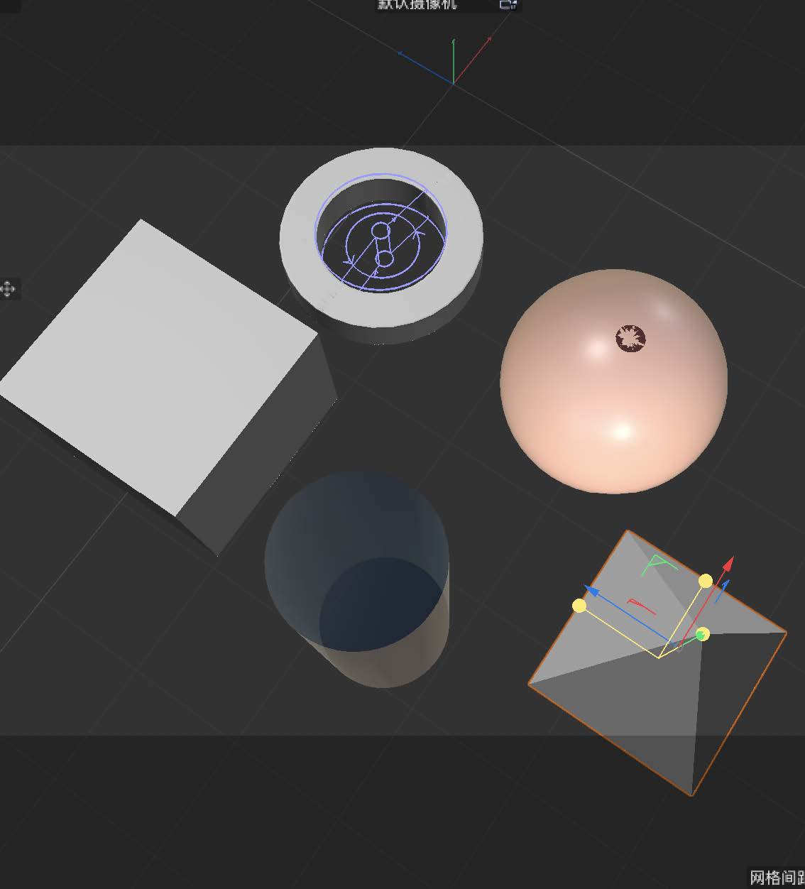 This is a screenshot of 5 basic modelling shapes in high angle view