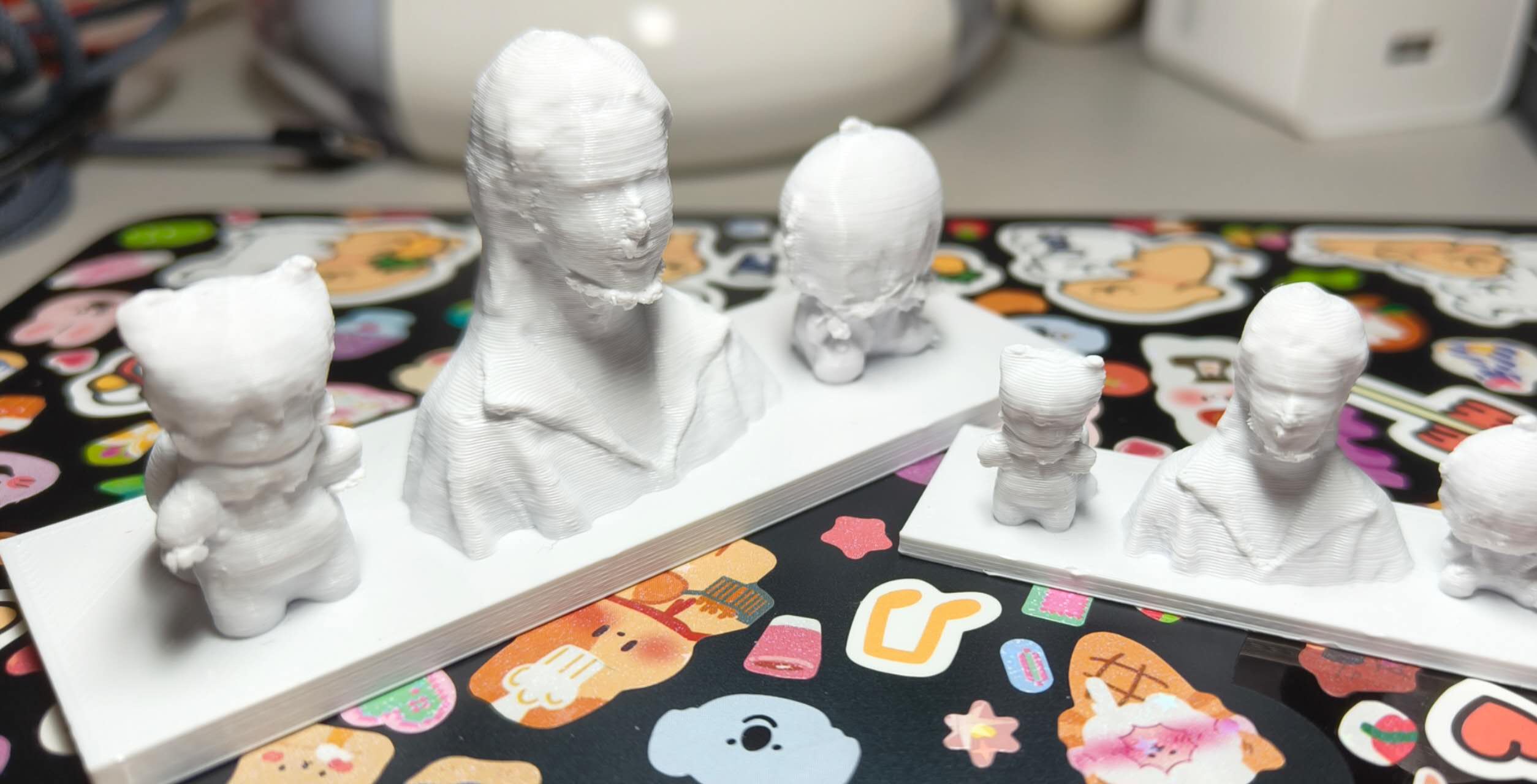 This is my final physical 3D printed modeling, with my self-portrait in the middle, my cotton doll #2 and cotton doll #3 are beside me